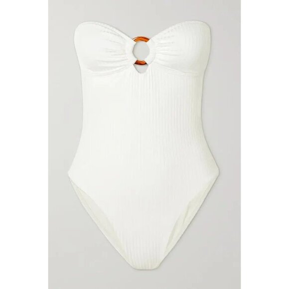 MELISSA ODABASH Barbuda Strapless Ribbed ivory Swimsuit size US 12 - Picture 4 of 10